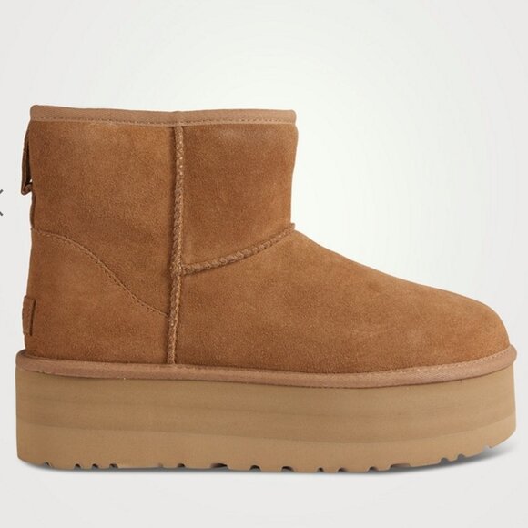 UGG Classic Mini Sheepskin Platform Boots Chestnut - Picture 1 of 11